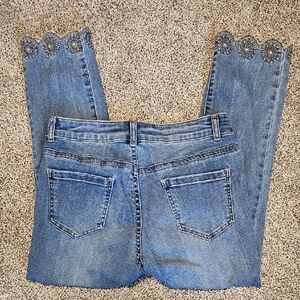 CHARLIE B Blue Cropped Jeans with Embellished Hem